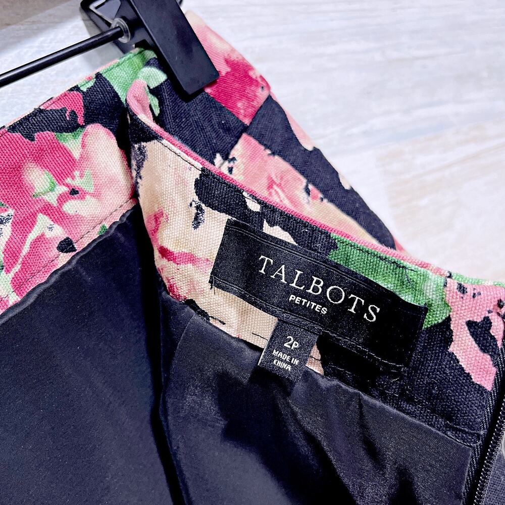 Talbots Floral Pencil Skirt Stretch Cotton Lined Career Work Womens 2P 2 Petite - Picture 6 of 7